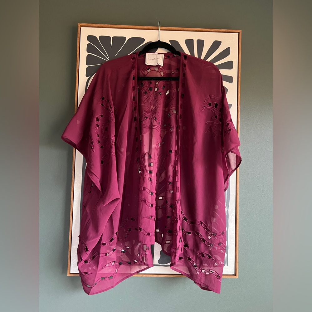 EUC Anthropologie ‘Beautiful Stories’ Eyelet/Cutout Sheer Kimono purple O/S
